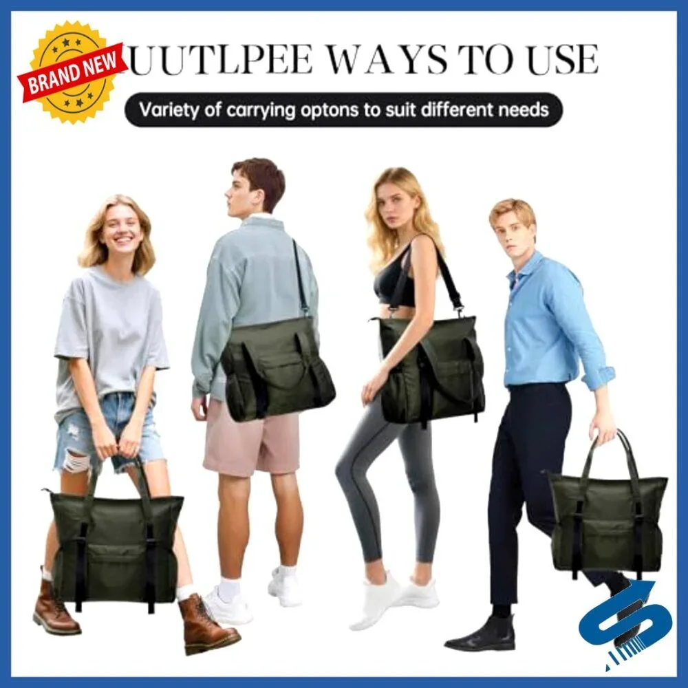 Large Nylon Tote Bag Lightweight Crossbody Handbag Detachable Strap Work Travel